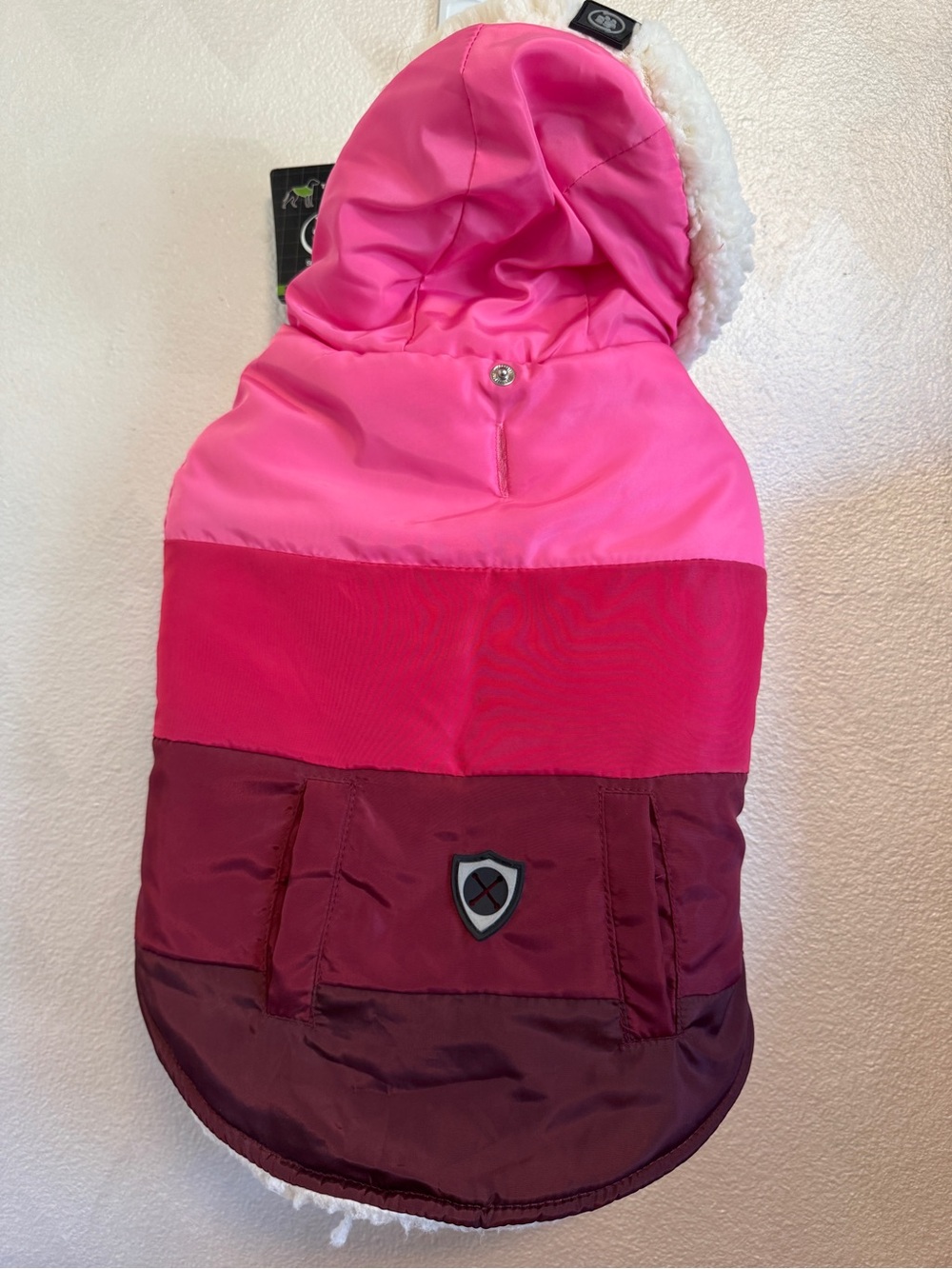 Silverpaw dog coat, Colorblock Pink & Maroon - Fleece lined, medium size
 - - Picture 3 of 9